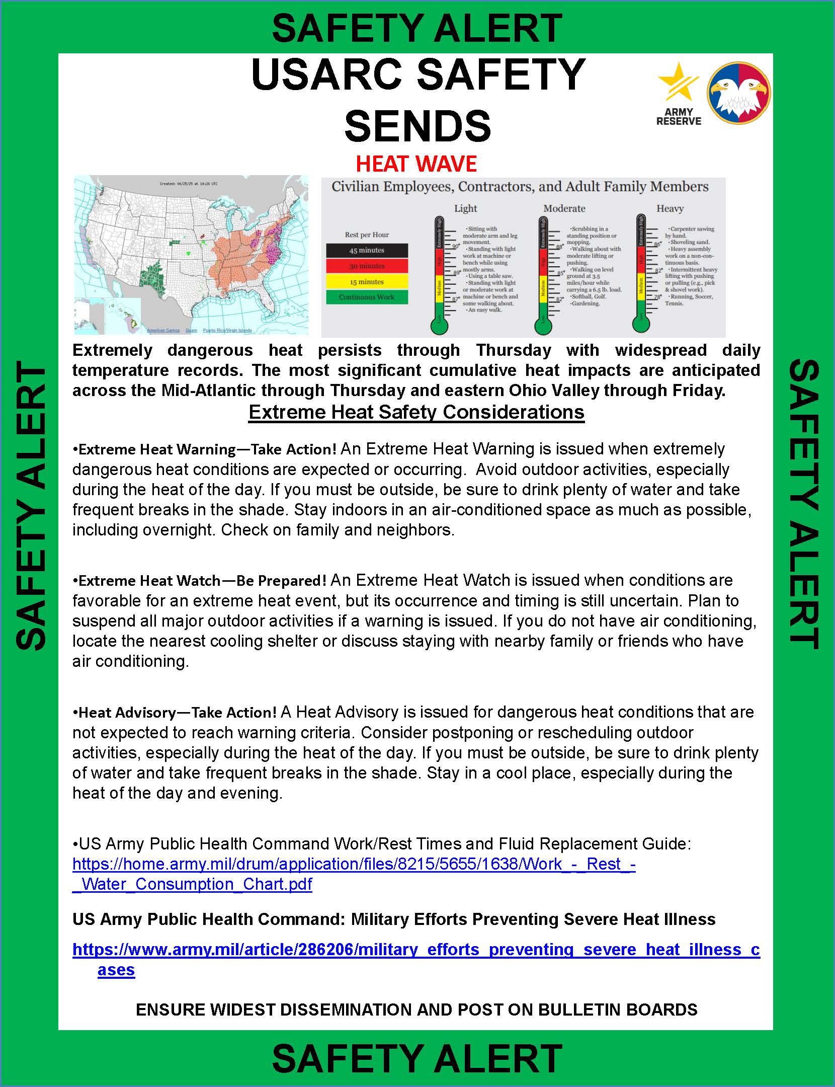 Safety Alert: USARC Safety Sends about heat wave
